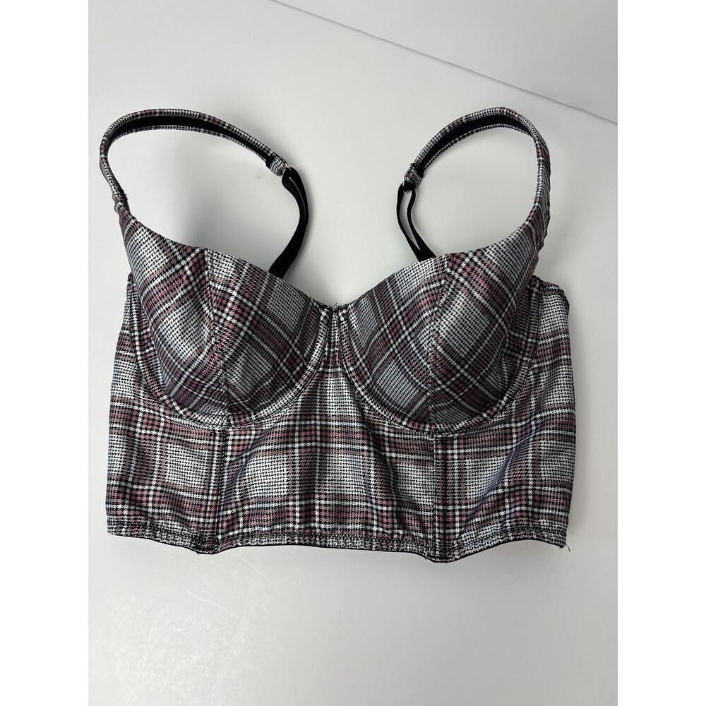 Victoria's Secret Plaid Longline Bustier Bra Top Coreset Underwire Pink 34C